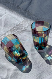 Håndblæst Murano Glas med skaktern i lyseblå, ametyst og lysegul Studio Hafnia