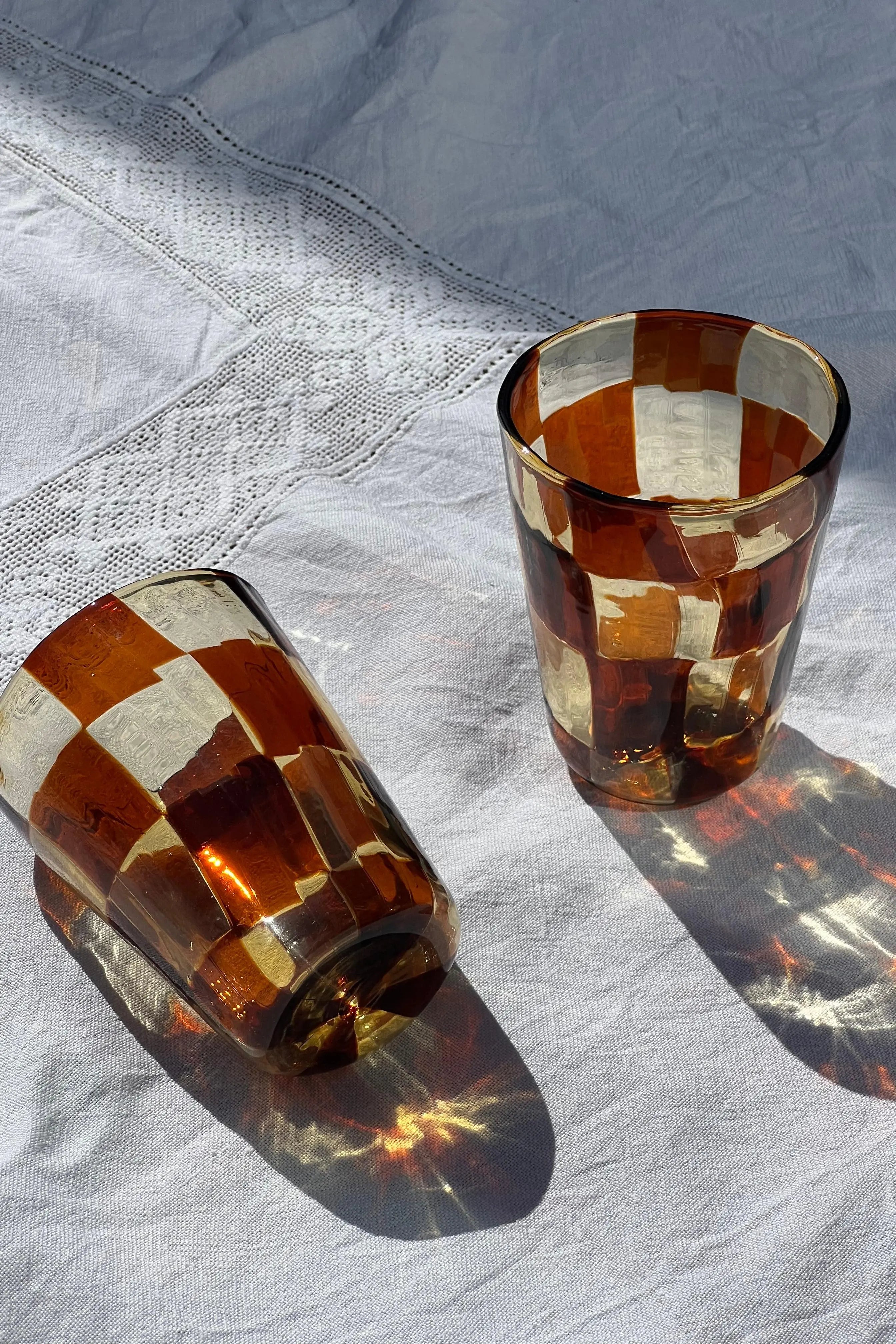 Handblown Murano Glass with Checkers in Light Brown and Dark Brown