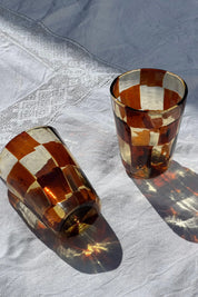 Håndblæst Murano Glas med skaktern i lysebrun/karamel og mørkebrun Studio Hafnia