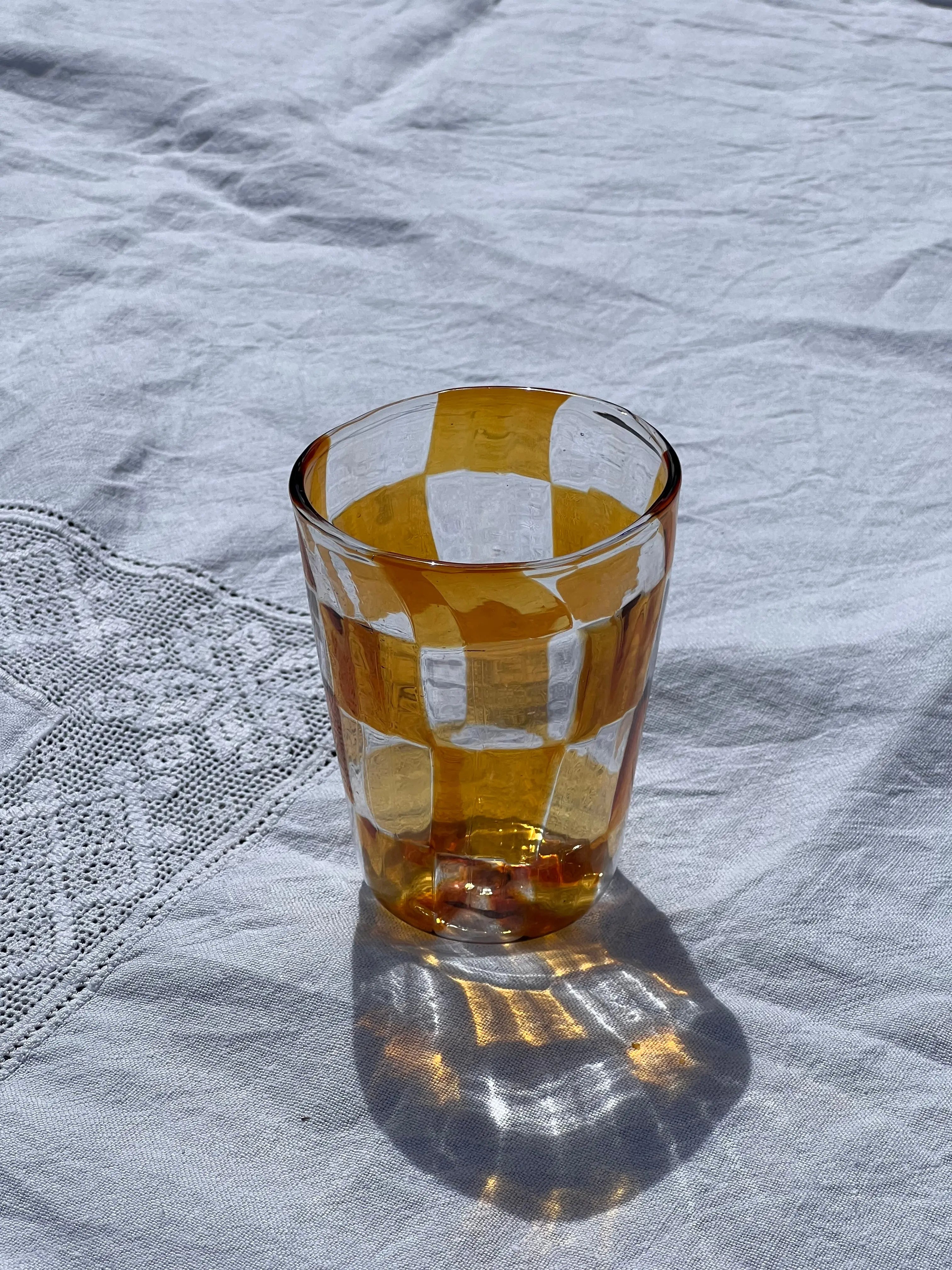 Håndblæst Murano Glas med skaktern i topasfarvet (gylden gul) Studio Hafnia