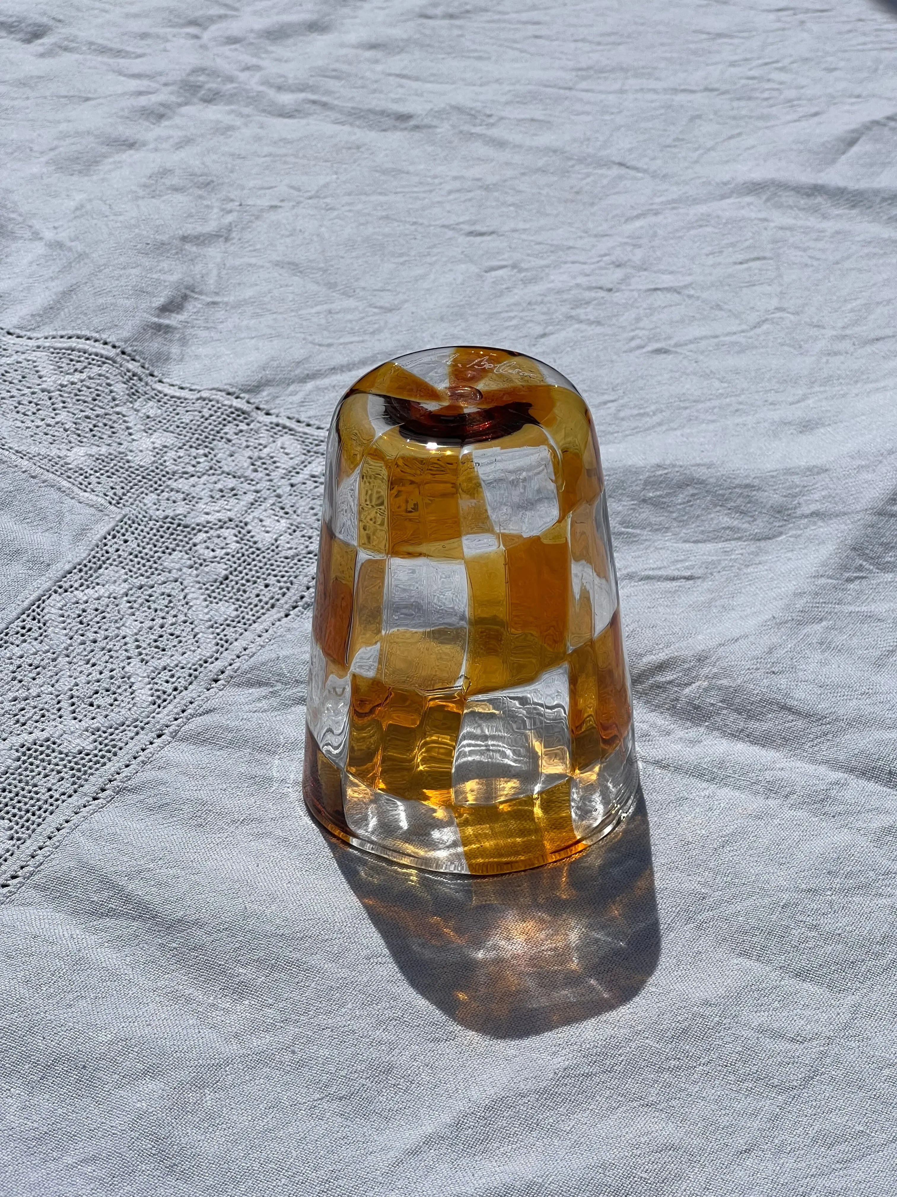 Håndblæst Murano Glas med skaktern i topasfarvet (gylden gul) Studio Hafnia