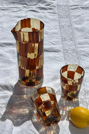 Håndblæst Murano Karaffel i Glas med Skaktern i Lysebrun/karamel og Mørkebrun Studio Hafnia