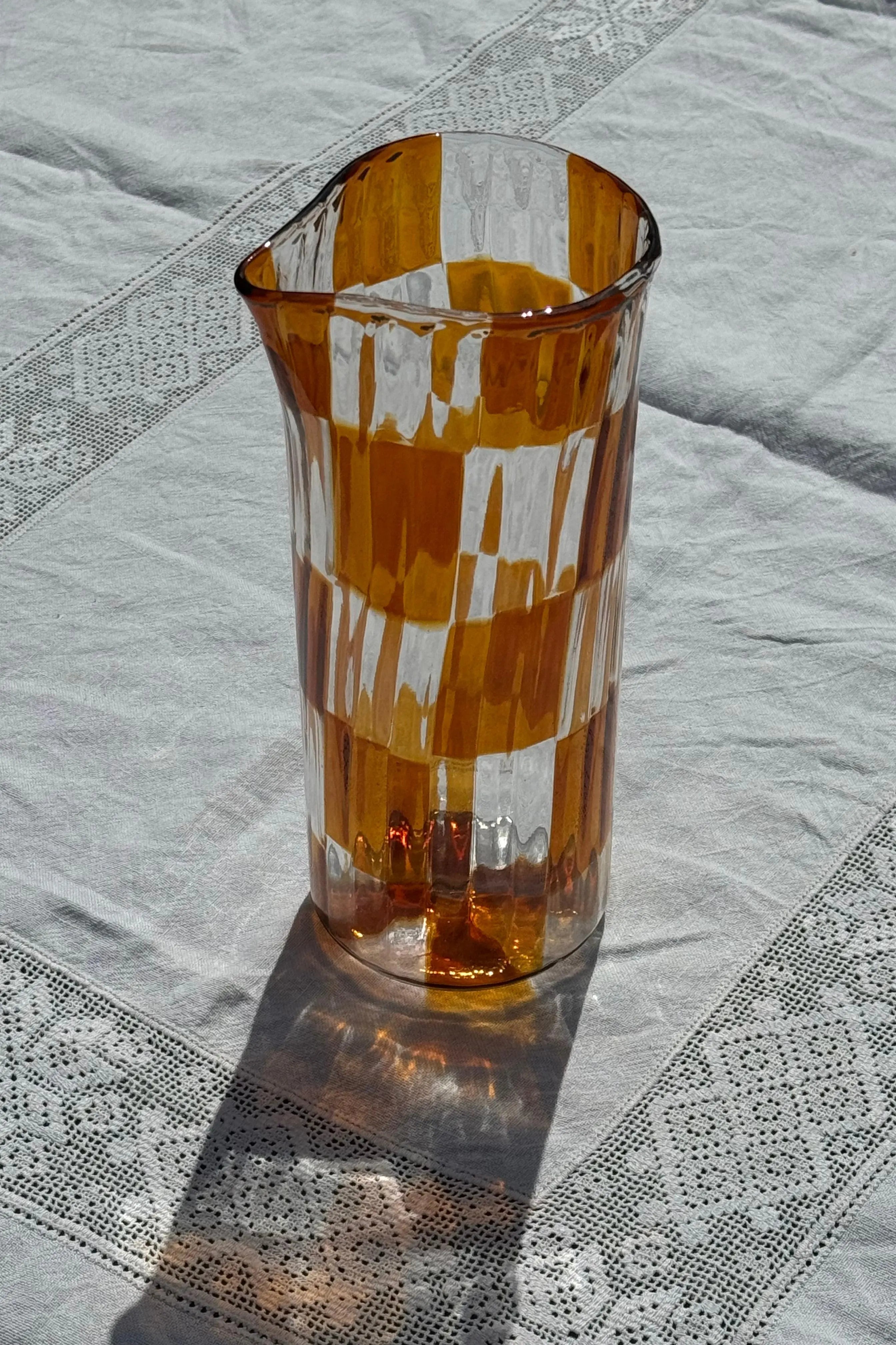 Håndblæst Murano Karaffel i Glas med Skaktern i topasfarvet (gylden gul) Studio Hafnia