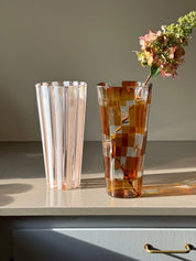 Håndblæst Murano Vase i Glas med Skaktern i topasfarvet (gylden gul) Studio Hafnia