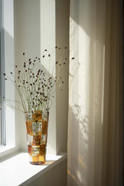 Håndblæst Murano Vase i Glas med Skaktern i topasfarvet (gylden gul) Studio Hafnia