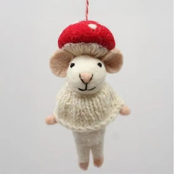 Håndlavet Ornament – Mus med Svampehat | 10 cm Studio Hafnia