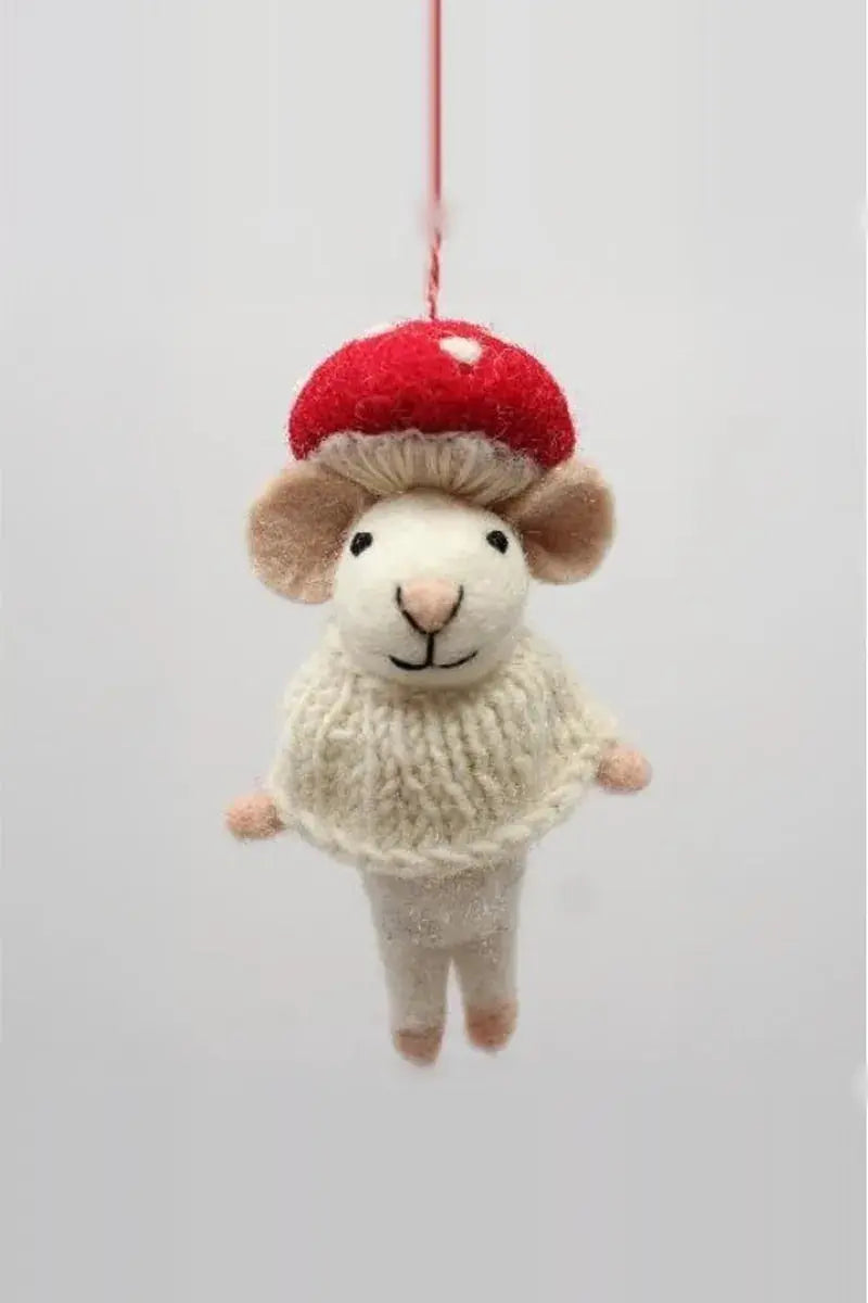 Håndlavet Ornament – Mus med Svampehat | 10 cm World of Craft