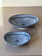 Japansk Oval Blåstribet Fad/Dyb Tallerken med Julienne Mønster | 16 cm Studio Hafnia