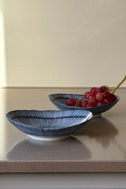 Japansk Oval Blåstribet Fad/Dyb Tallerken med Julienne Mønster | 16 cm Studio Hafnia