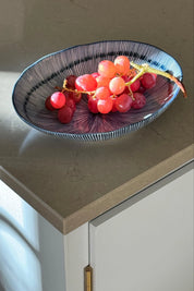 Japansk Oval Blåstribet Fad/Dyb Tallerken med Julienne Mønster | 22 cm Studio Hafnia