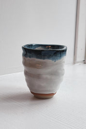 Japanese ceramic cup – white and blue-grey, tall (170 ml)