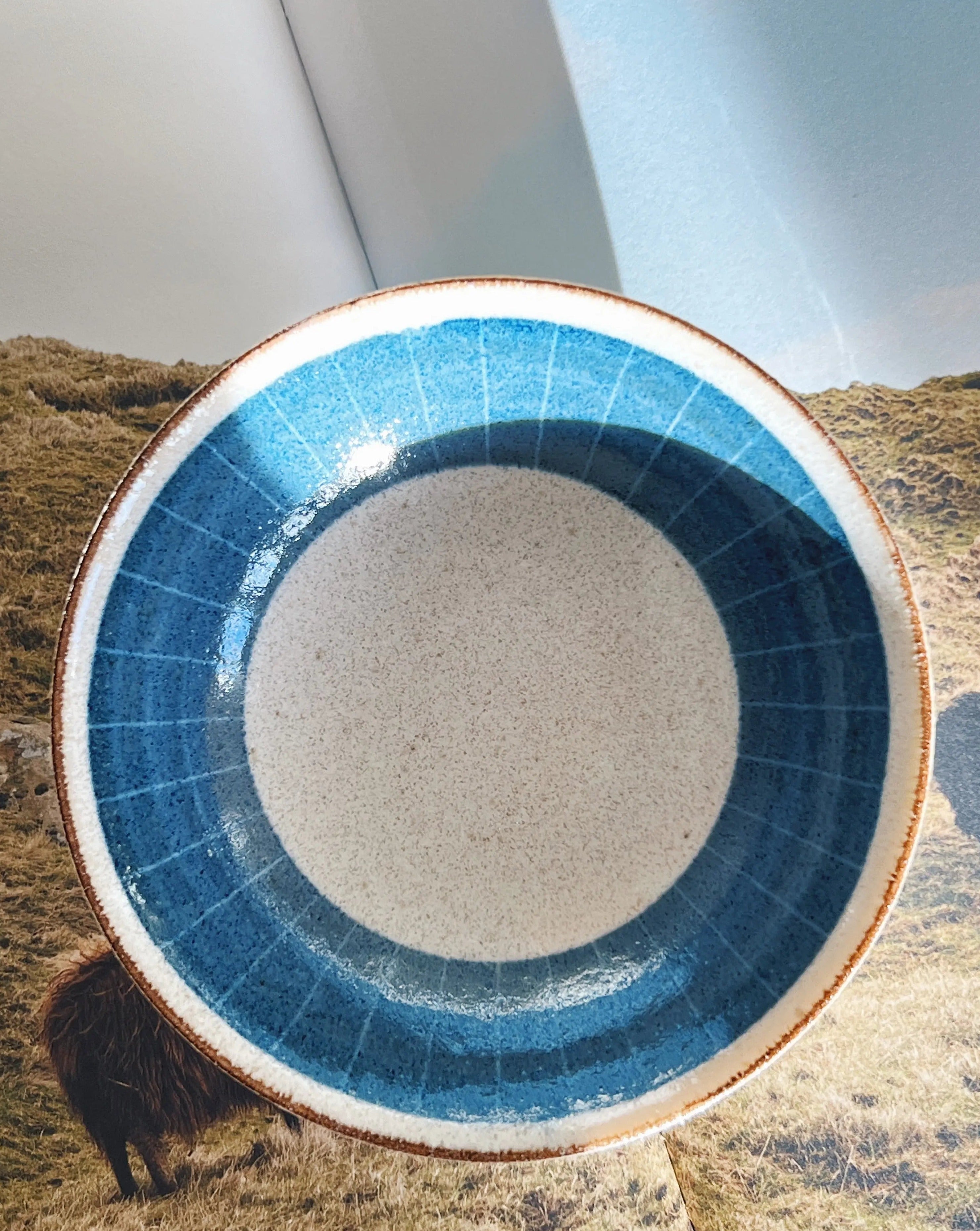 Japansk skål med blåt mønster og brun kant i keramik | 22 cm Studio Hafnia
