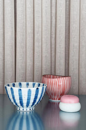 Japanese bowl with wide, blue stripes