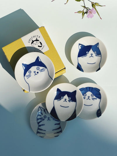 Japansk tallerken med blå kat | Sæt med 5 forskellige | 8 cm Studio Hafnia