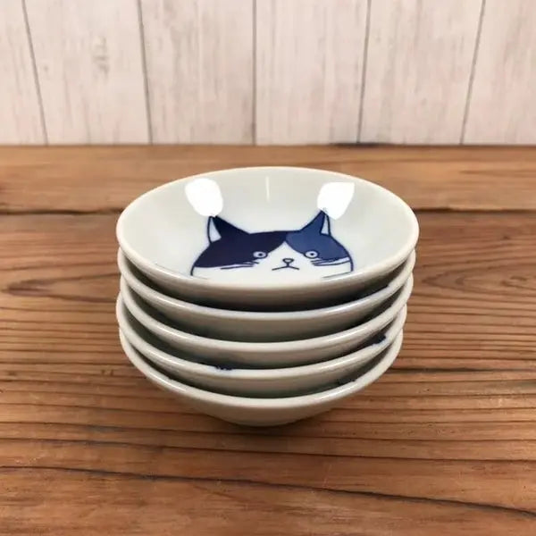 Japansk tallerken med blå kat | Sæt med 5 forskellige | 9 cm Studio Hafnia