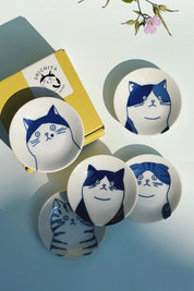 Japansk tallerken med blå kat | Sæt med 5 forskellige i æske | 8 cm Studio Hafnia