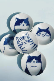 Japansk tallerken med blå kat | Sæt med 5 forskellige i gaveæske | 9 cm Studio Hafnia