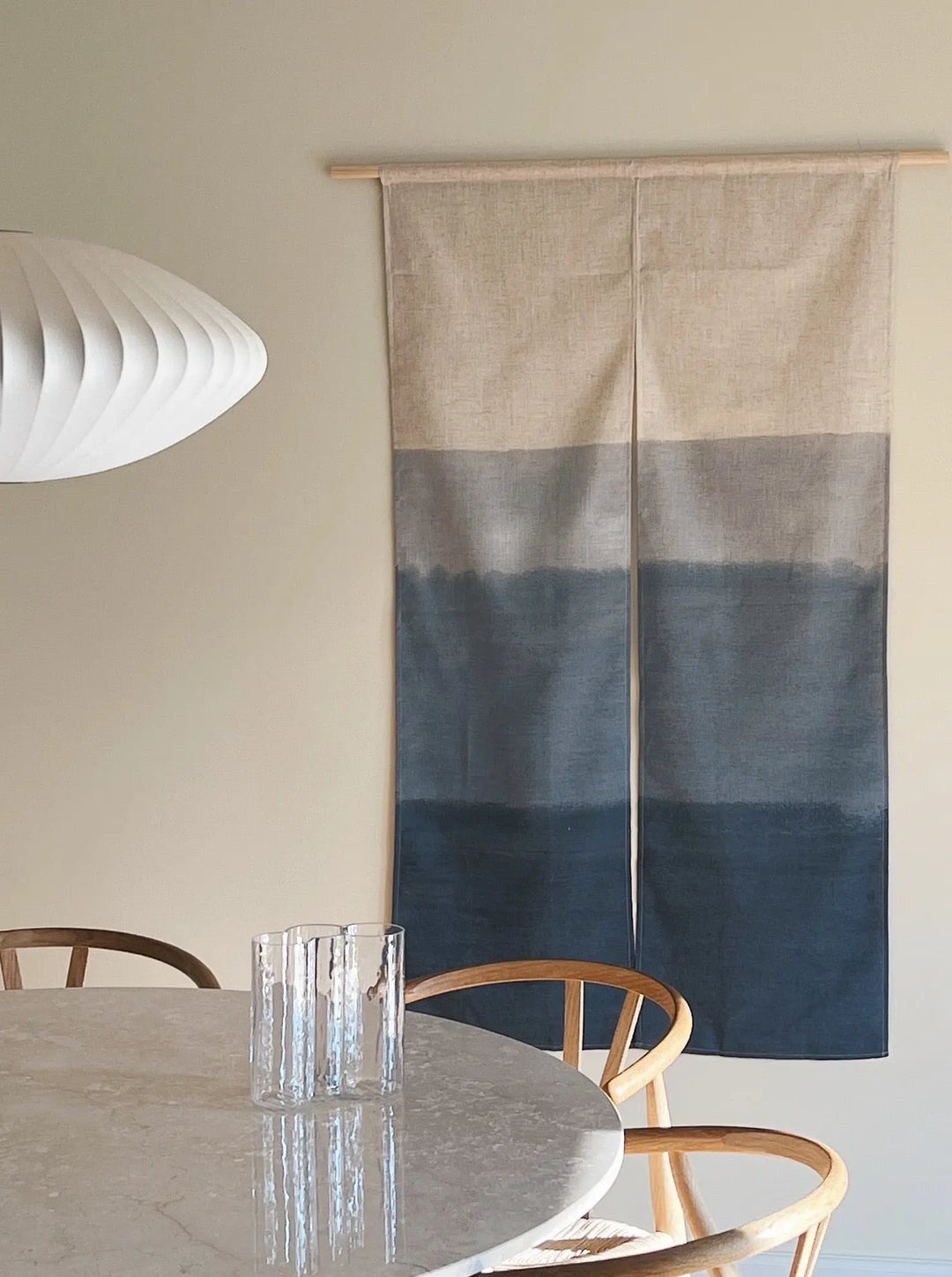 Japanese Handprinted Tapestry | 85 x 150 cm Blue with Hanging Rod