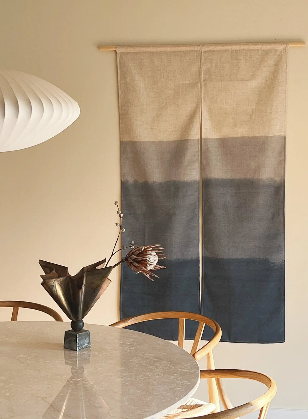 Japanese Handprinted Tapestry | 85 x 150 cm Blue with Hanging Rod