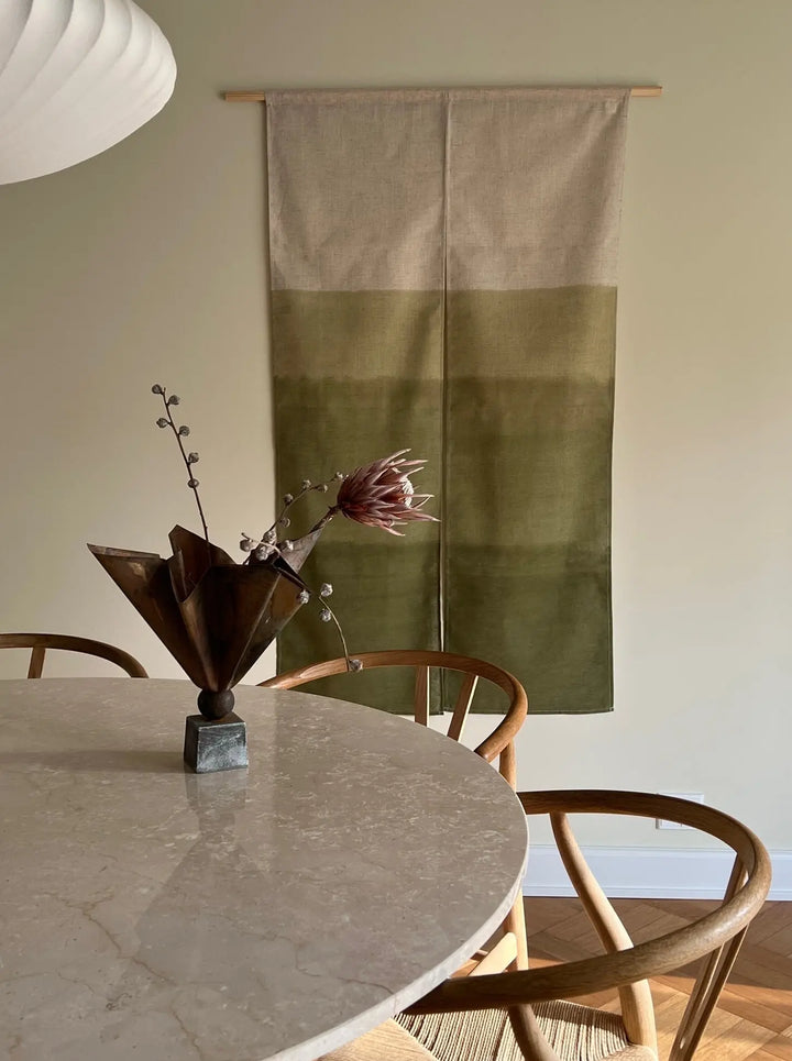 Japanese Handprinted Tapestry | 85 x 150 cm Green with Hanging Rod