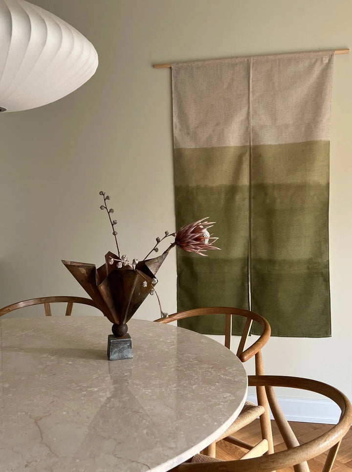 Japanese Handprinted Tapestry | 85 x 150 cm Green with Hanging Rod