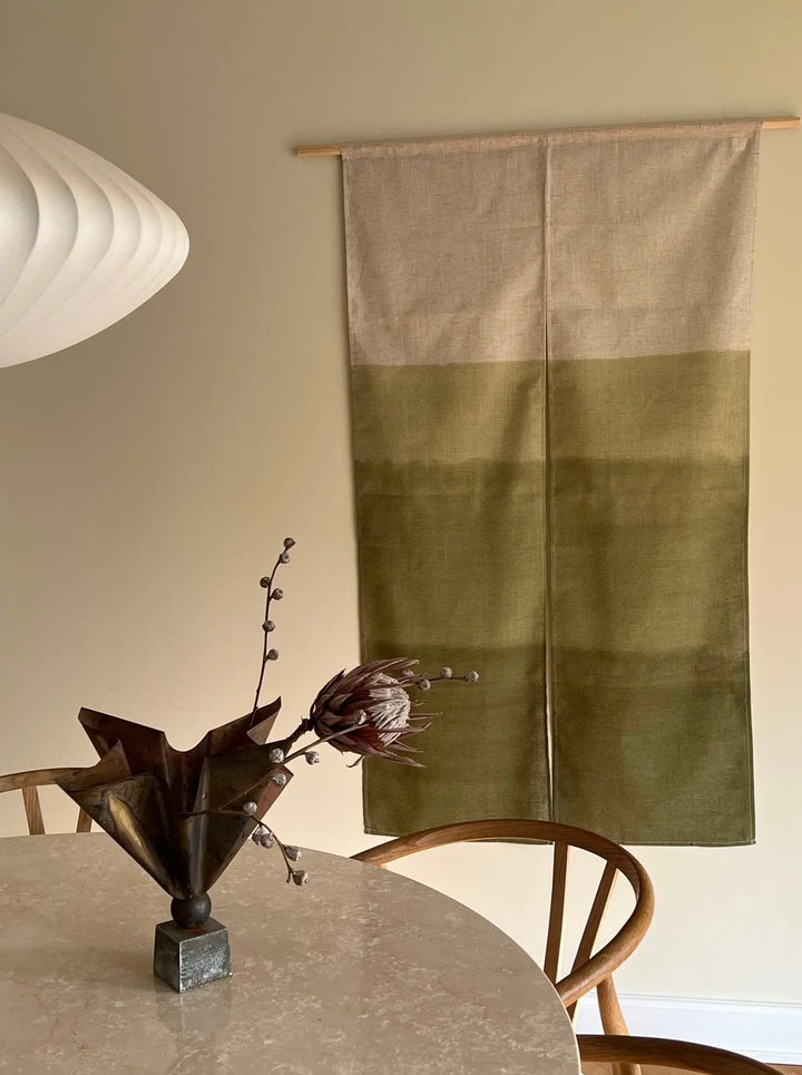 Japanese Handprinted Tapestry | 85 x 150 cm Green with Hanging Rod