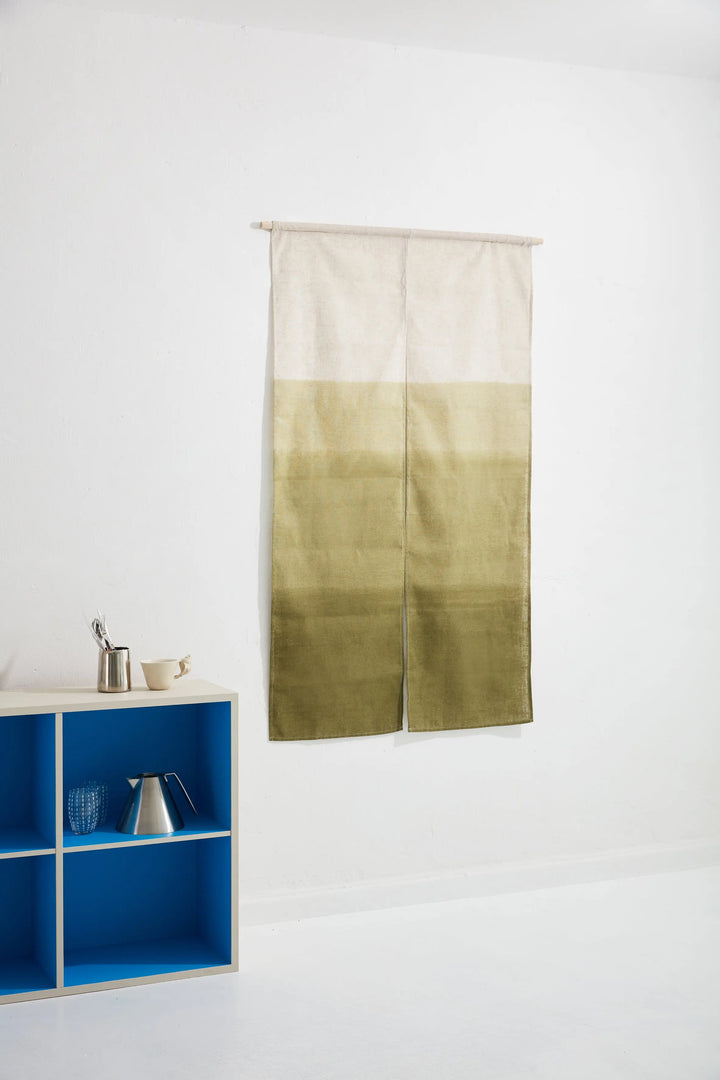 Japanese Handprinted Tapestry | 85 x 150 cm Green with Hanging Rod