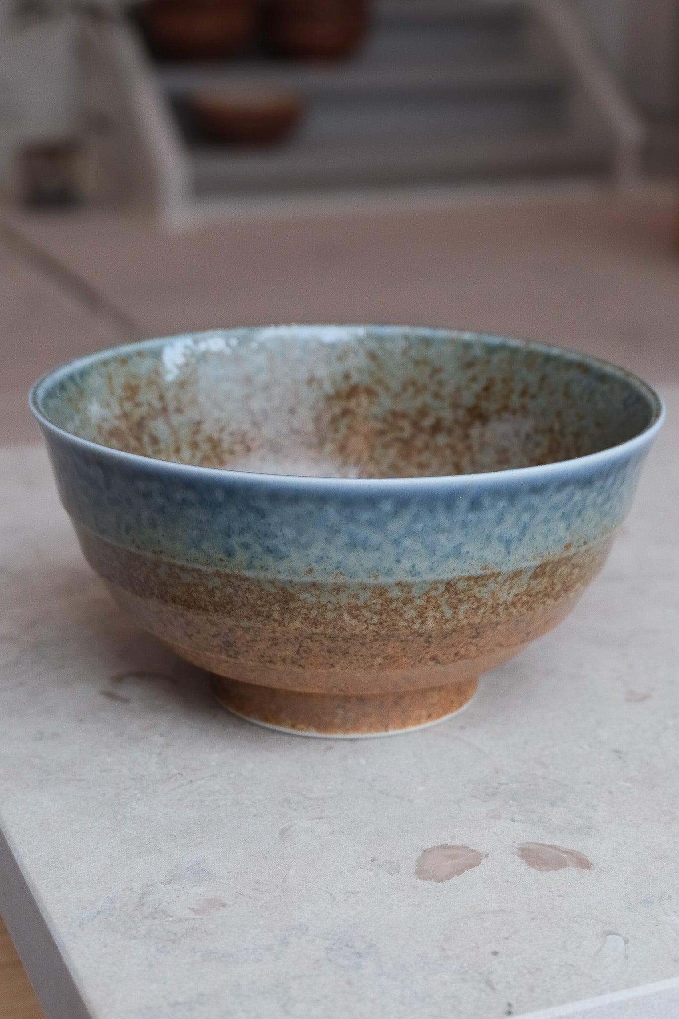 Japanese bowl with blue and brown glaze | Ø17 cm