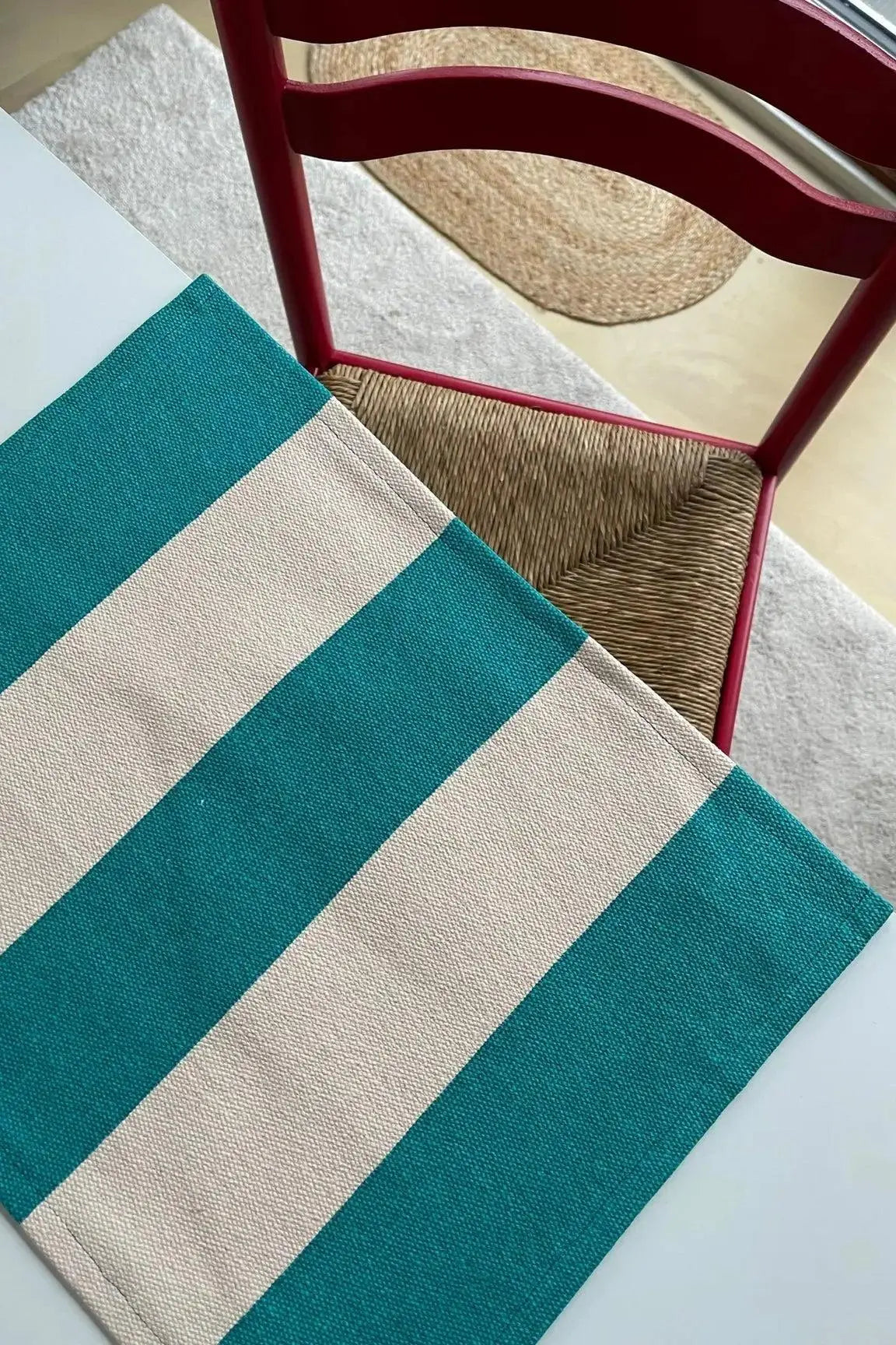 Jou Quilts dækkeserviet | Grøn/Pudder brede striber Jou Quilts