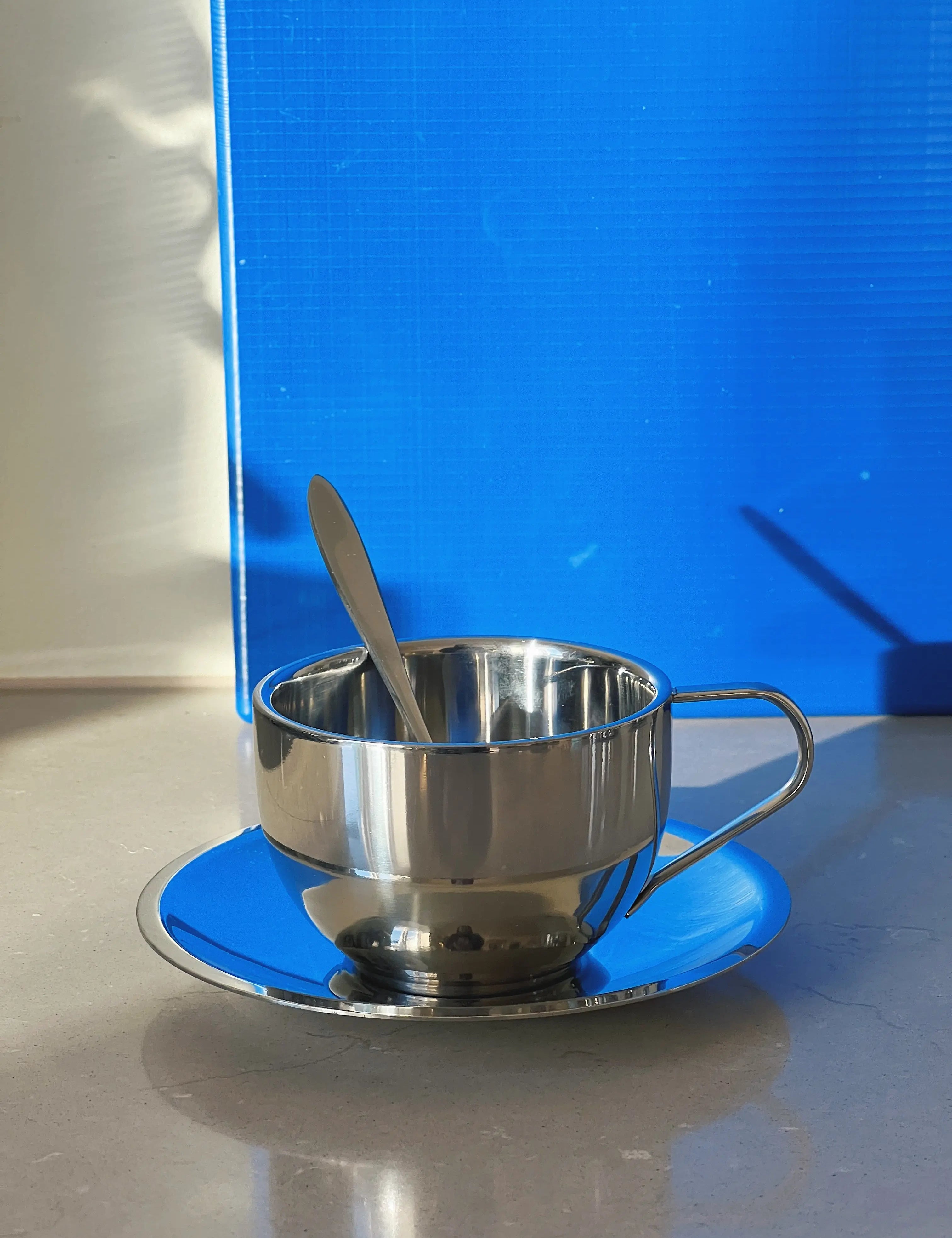 Kaffesæt med kop, underkop og ske i Rustfrit stål | 180 ml Studio Hafnia