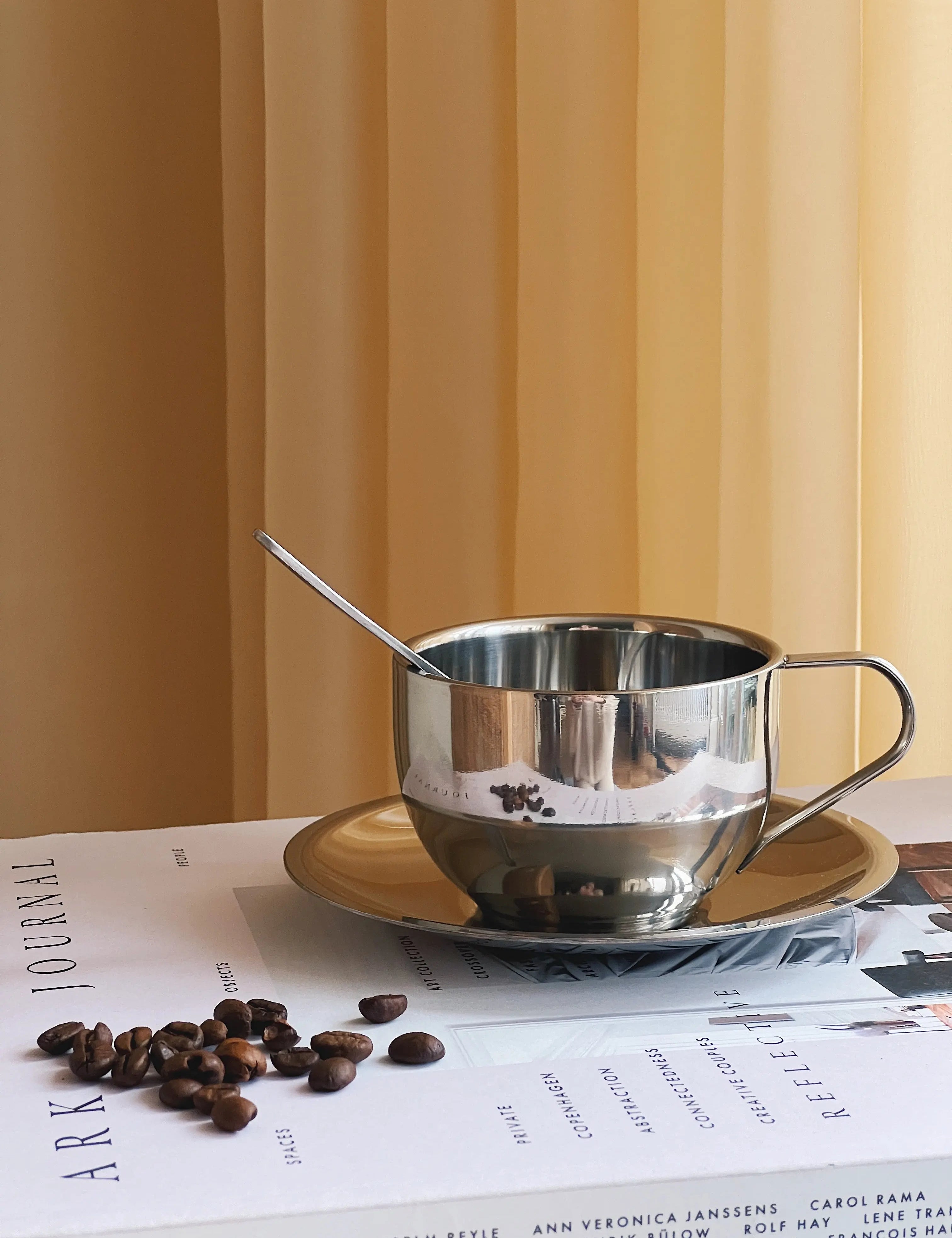 Kaffesæt med kop, underkop og ske i Rustfrit stål | 180 ml Studio Hafnia