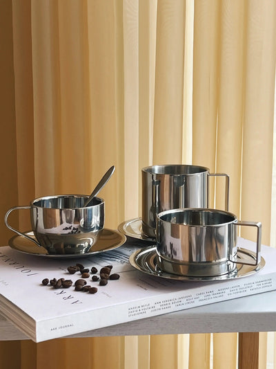 Kaffesæt med kop, underkop og ske i Rustfrit stål | 200 ml Studio Hafnia