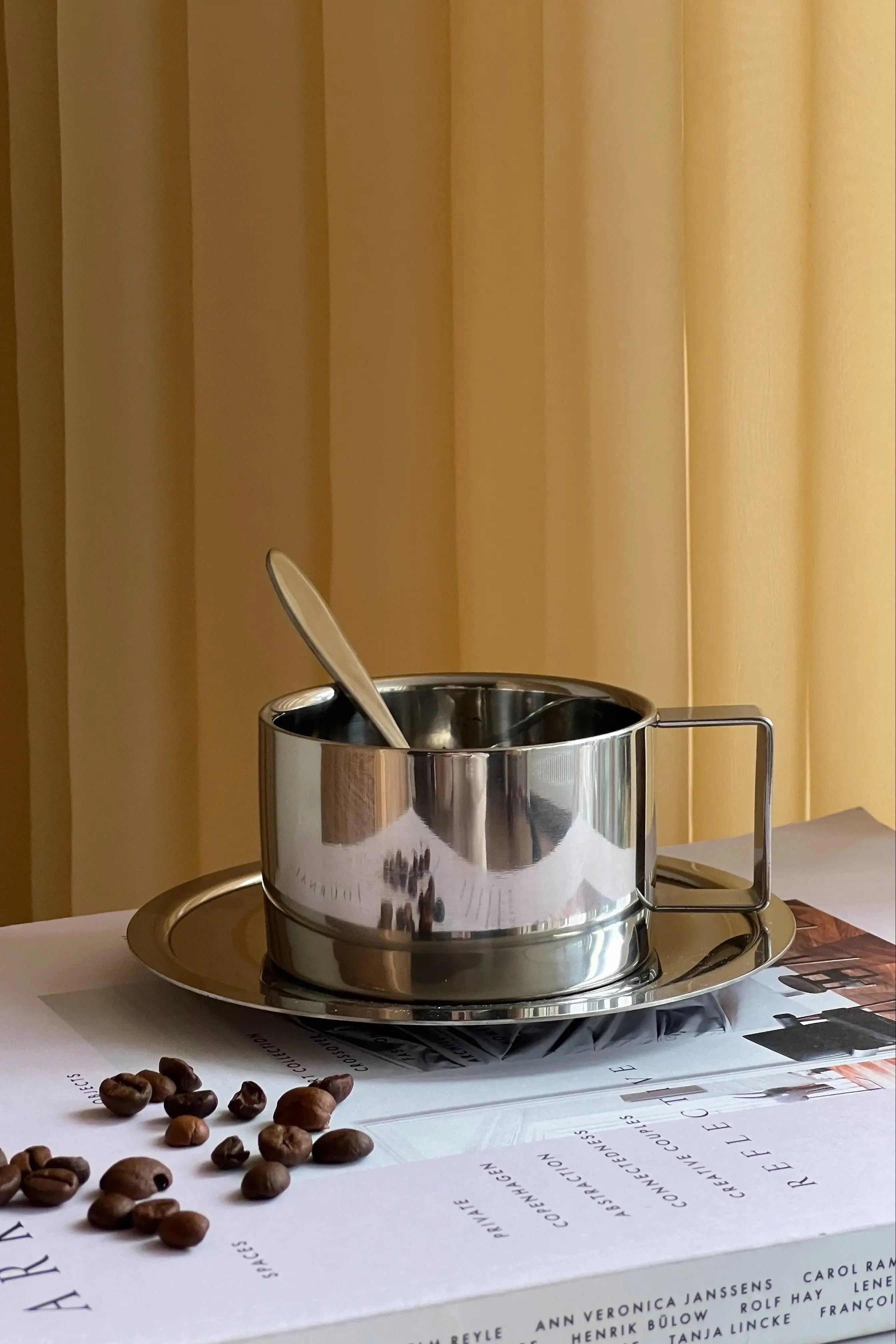 Kaffesæt med kop, underkop og ske i Rustfrit stål | 200 ml Studio Hafnia