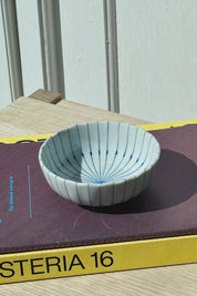 Chrysanthemum bowl with thin blue stripes