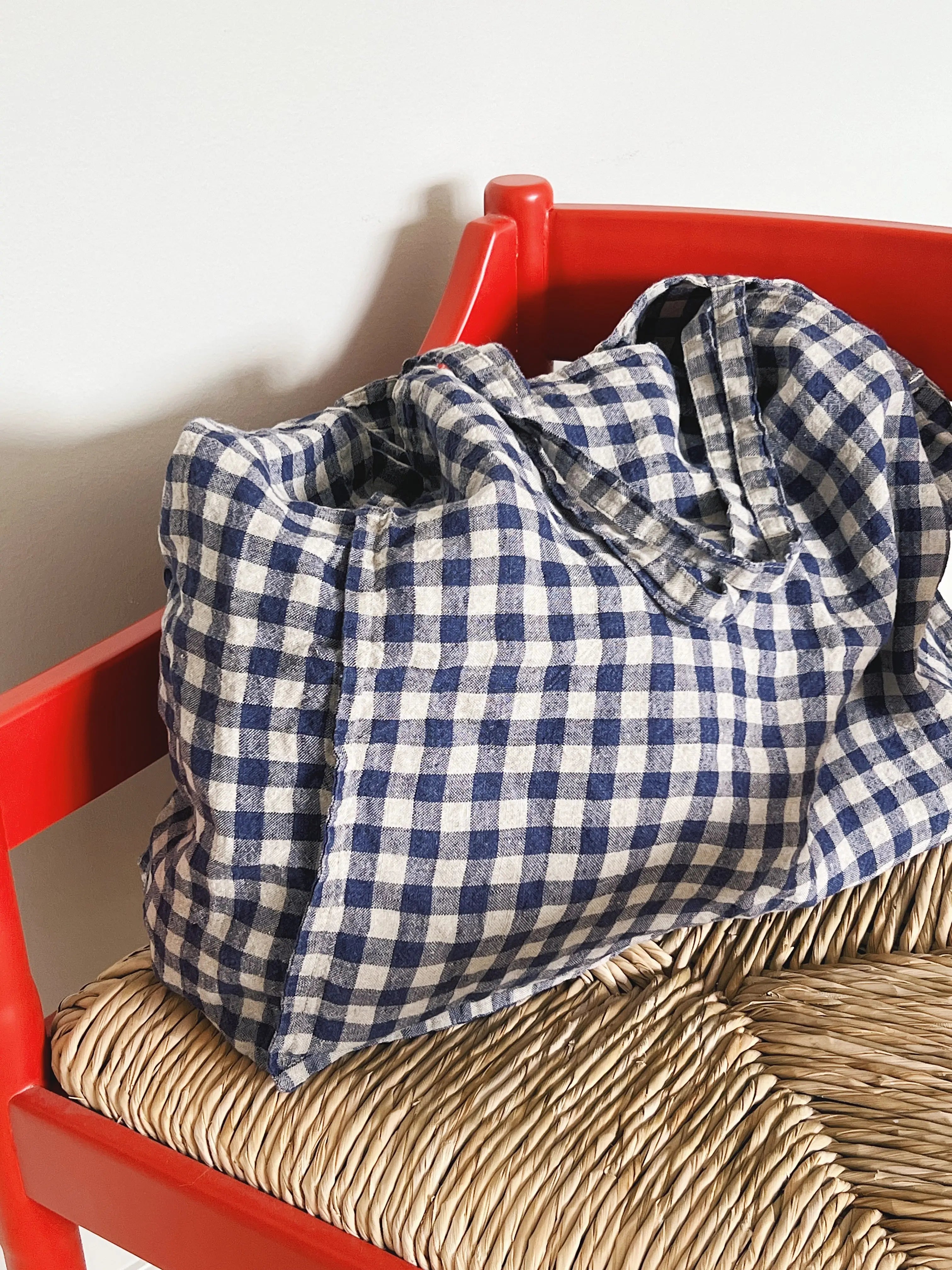 Linge Particulier - Stor Taske - Flax/Navy Gingham | 47 x 41 x 20 cm Linge Particulier