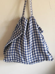 Linge Particulier - Stor Taske - Flax/Navy Gingham | 47 x 41 x 20 cm Linge Particulier