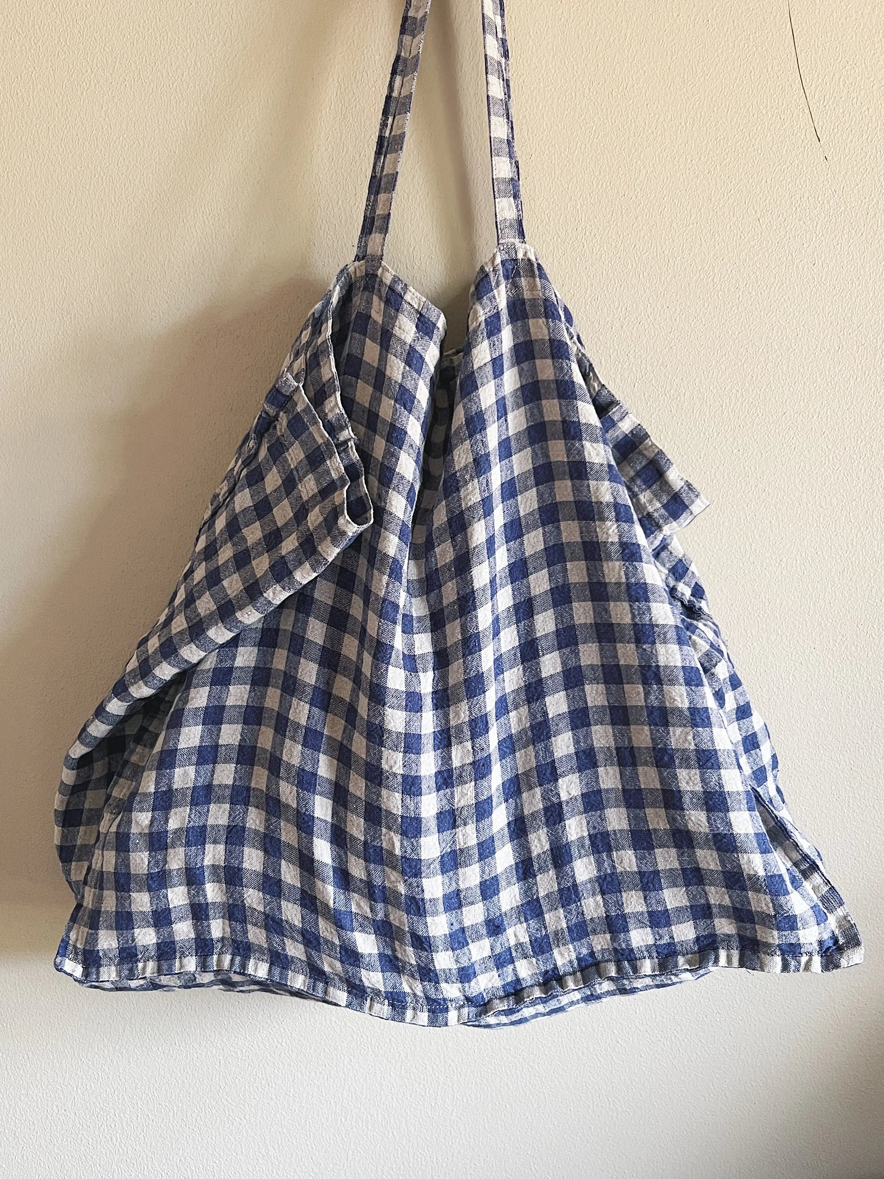 Linge Particulier - Stor Taske - Flax/Navy Gingham | 47 x 41 x 20 cm Linge Particulier