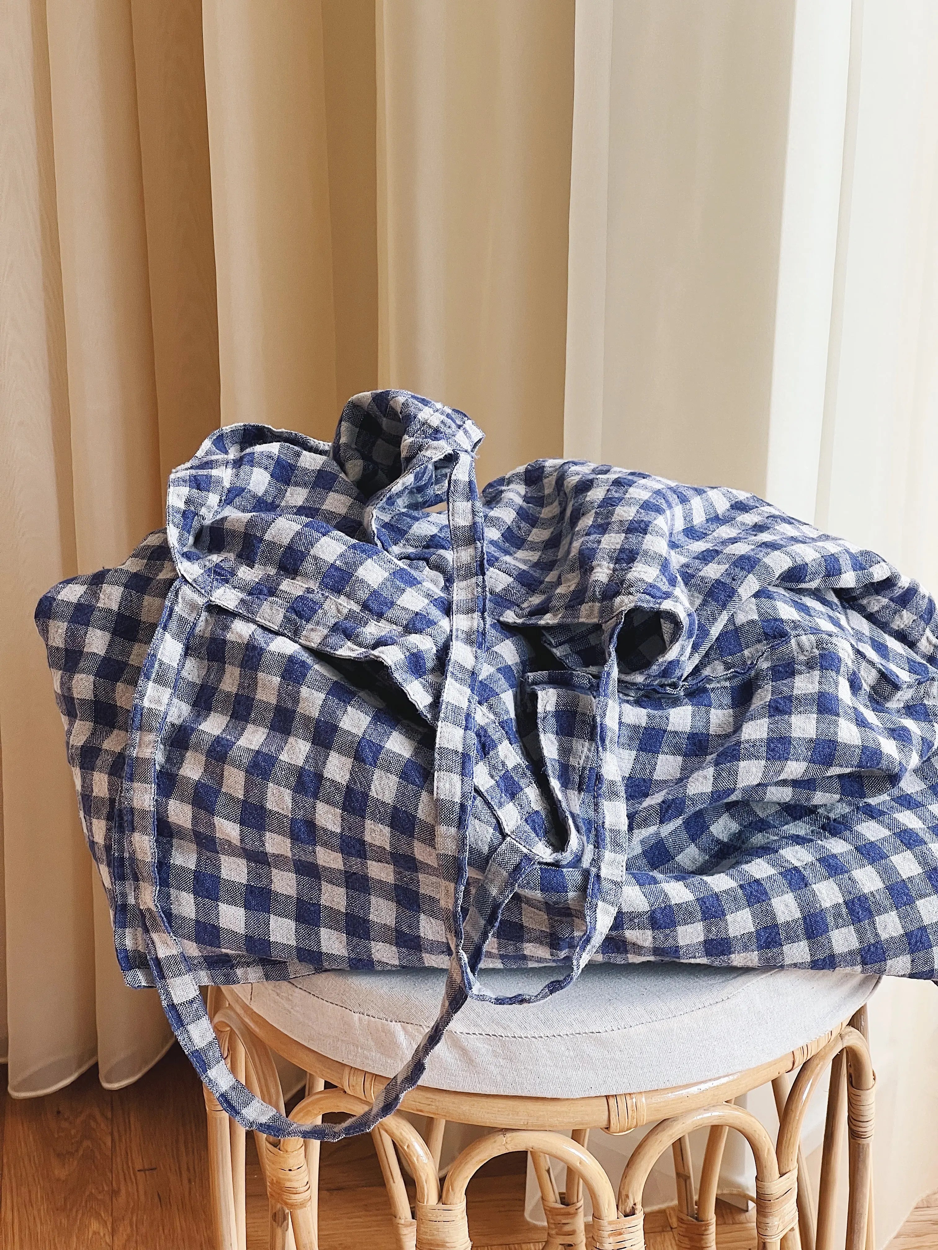 Linge Particulier - Stor Taske - Flax/Navy Gingham | 47 x 41 x 20 cm Linge Particulier
