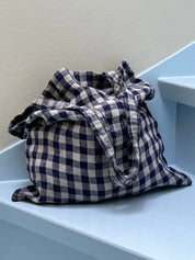 Linge Particulier - Tote Bag - Flax/Navy Gingham | 40 x 35 cm Linge Particulier