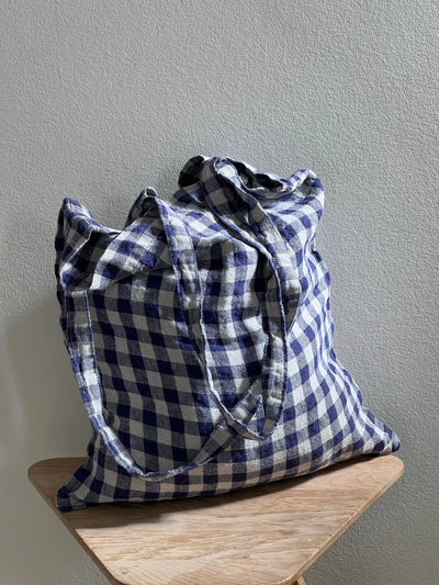 Linge Particulier - Tote Bag - Flax/Navy Gingham | 40 x 35 cm Linge Particulier