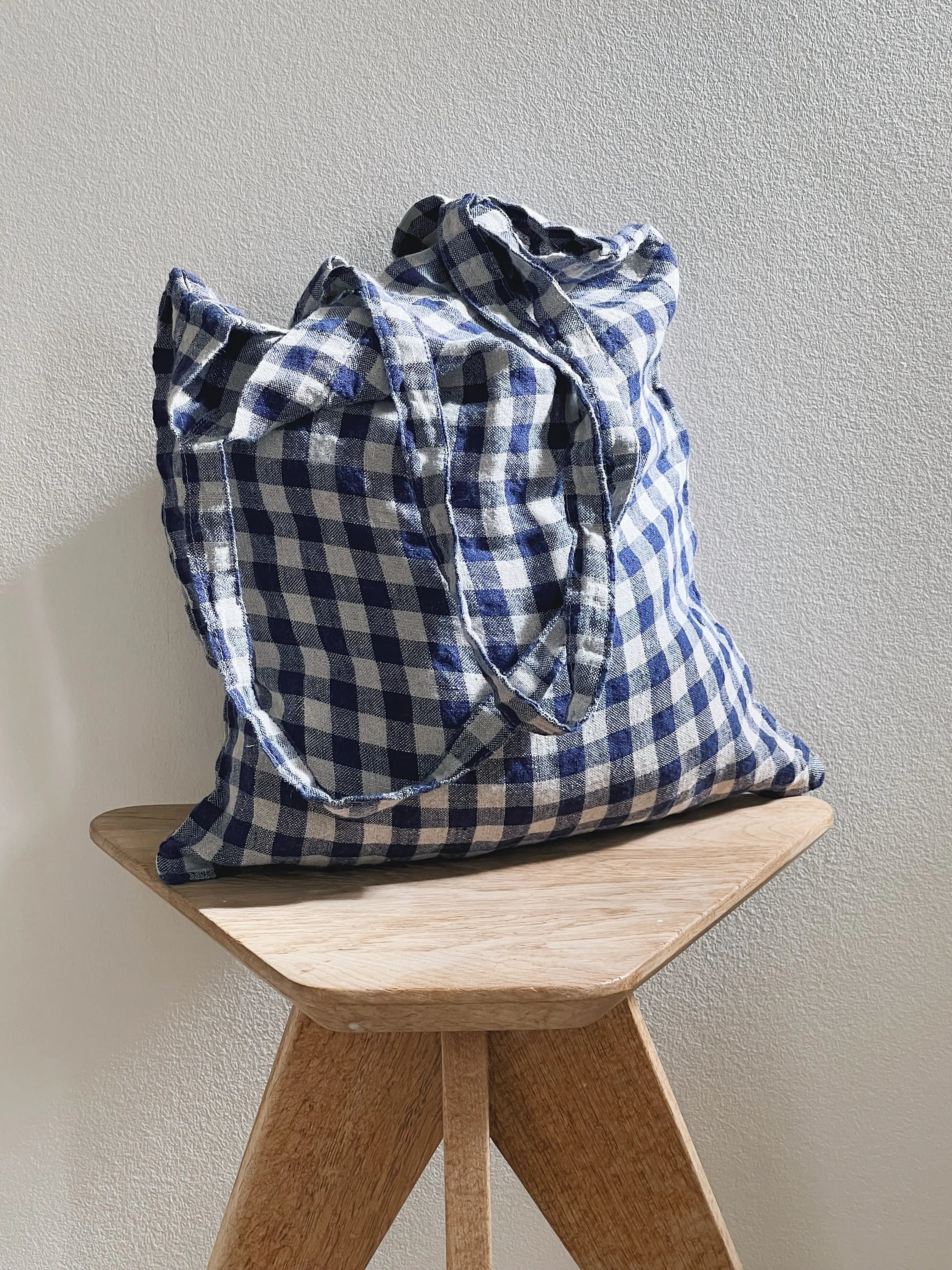 Linge Particulier - Tote Bag - Flax/Navy Gingham | 40 x 35 cm Linge Particulier