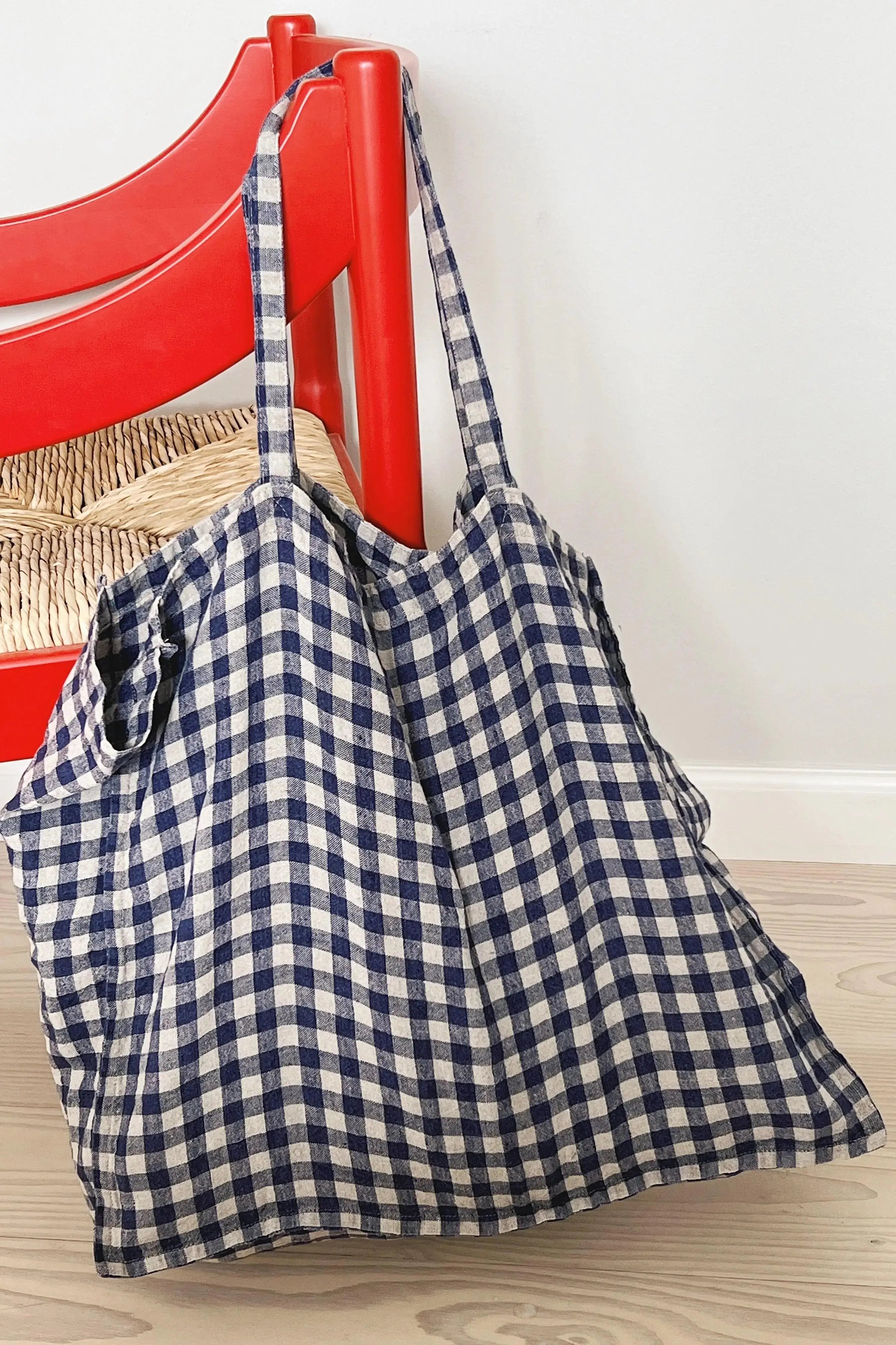 Linge Particulier - Stor Taske - Flax/Navy Gingham | 47 x 41 x 20 cm Linge Particulier