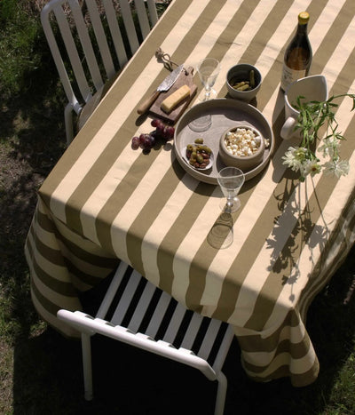 Midnatt Dug Simona | Oliven/ lys gul striber | 145x145 cm Midnatt