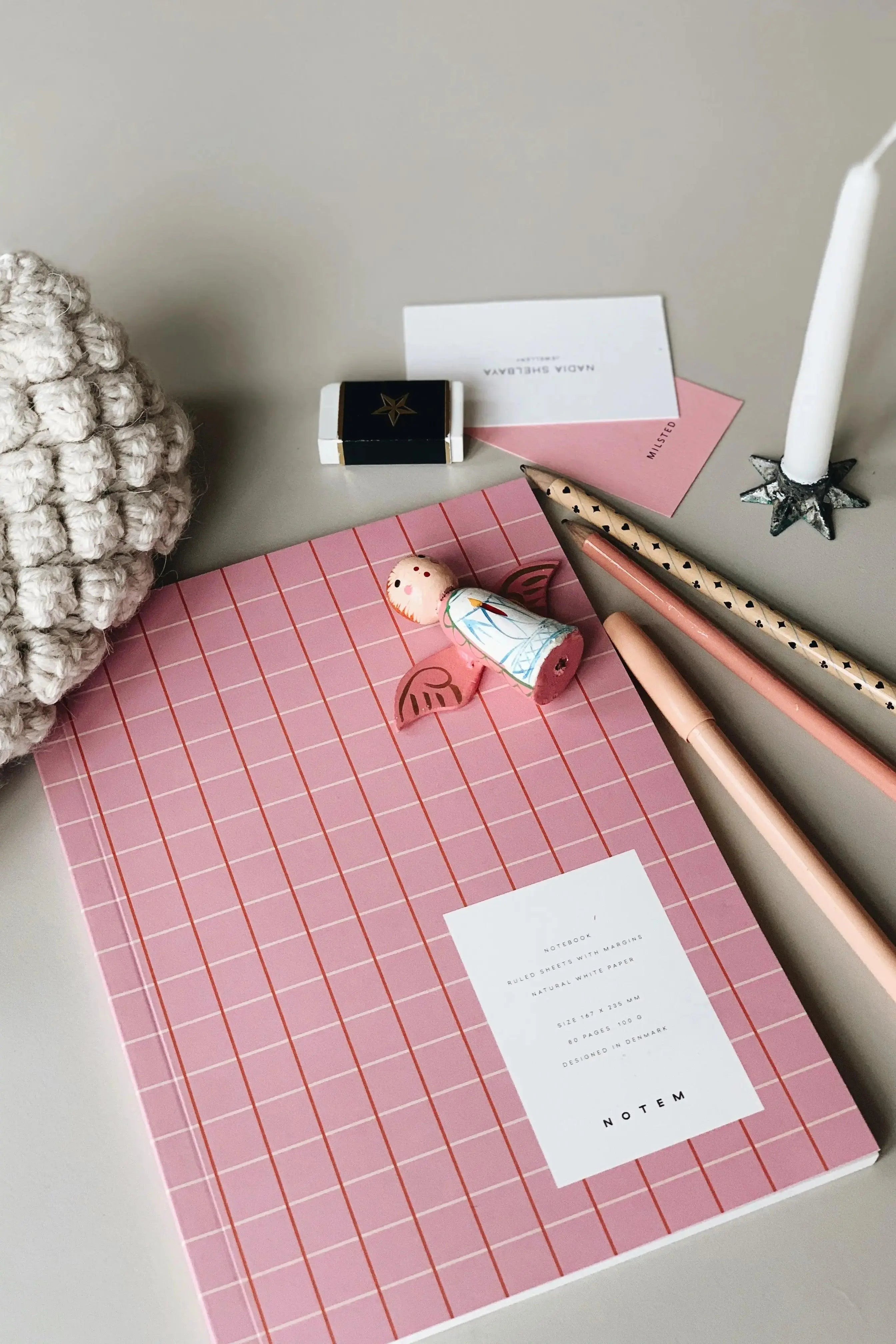 Notem studio, Vita notesbog, Softcover medium, Rose Grid Notem studio