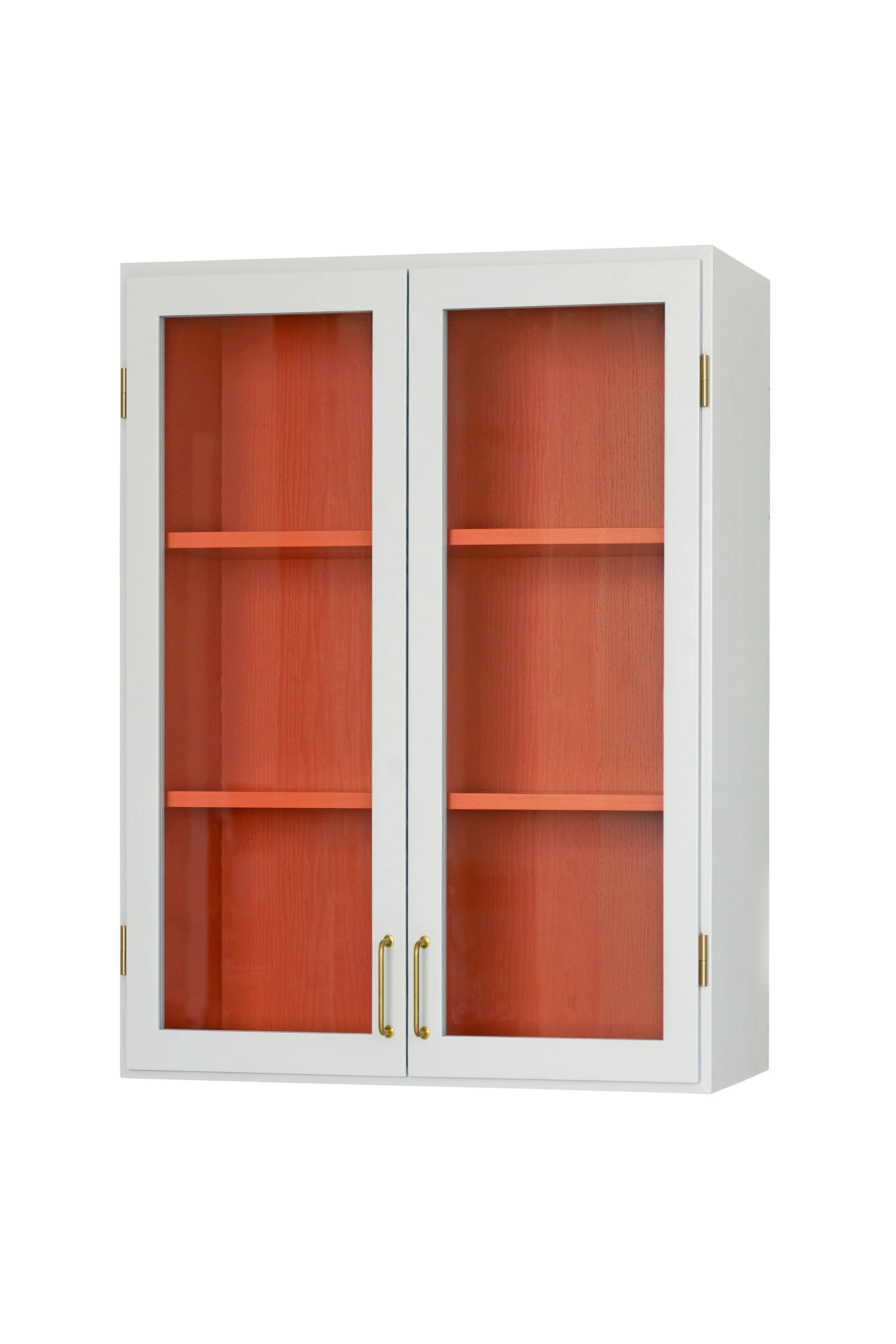 Stillark Colour Cabinet 01 small display cabinet in Hvass Grey with a Terracotta interior, H80 cm, Studio Hafnia