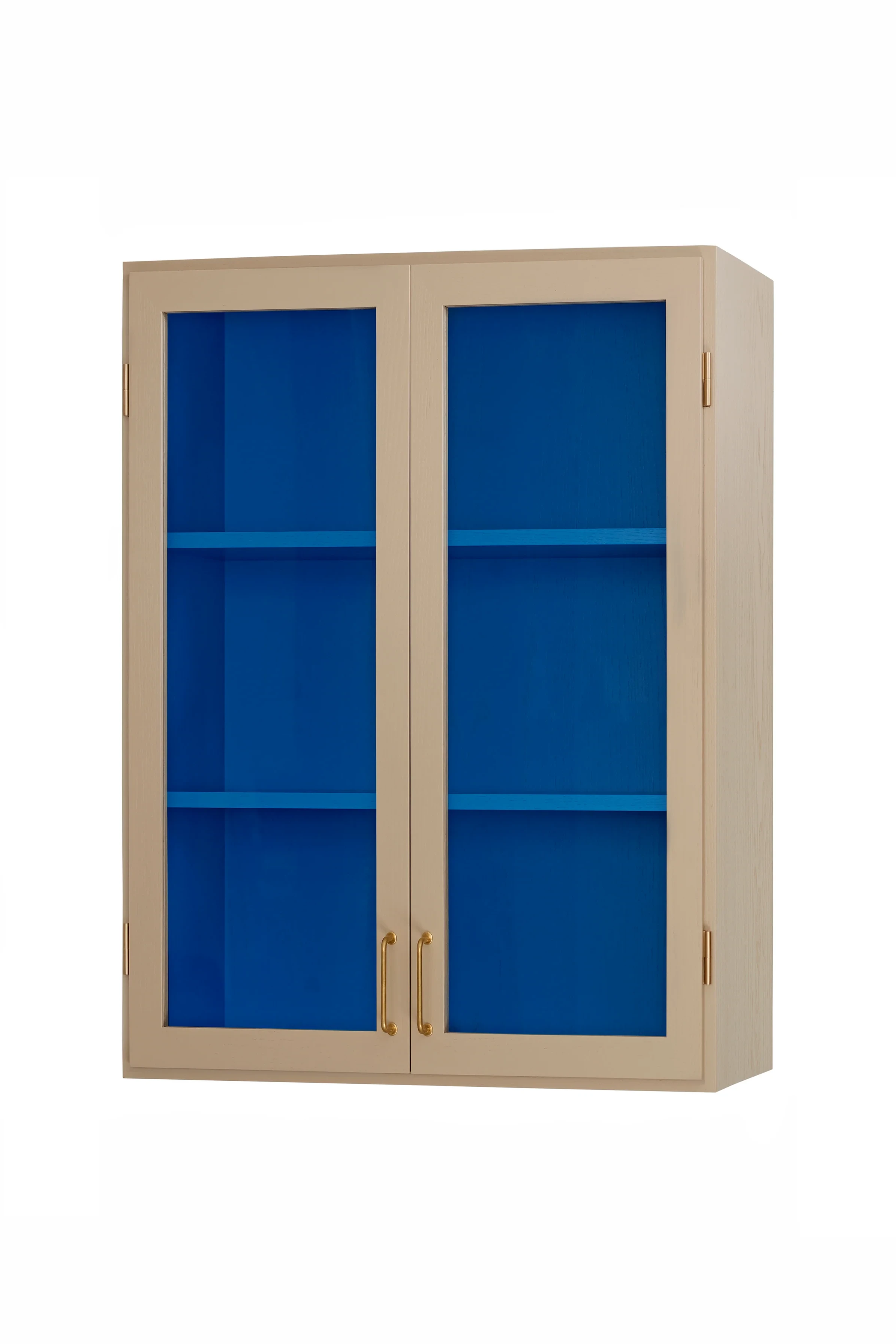 Stillark Colour Cabinet 01 small display cabinet in Limestone with a Clear Blue interior, H80 cm, Studio Hafnia