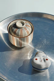 Rødbrun / Grønstribet Bonbonniere (Lågkrukke) Studio Hafnia