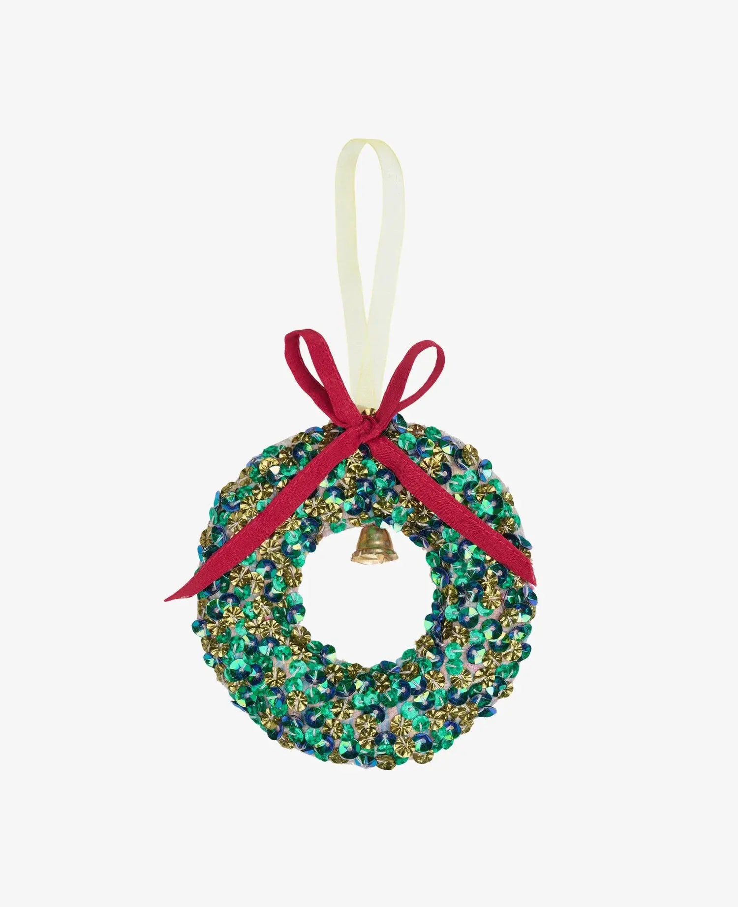 Sissel Edelbo | Kantha Krans med Klokke og Pailletter | Green Sparkle Sissel Edelbo
