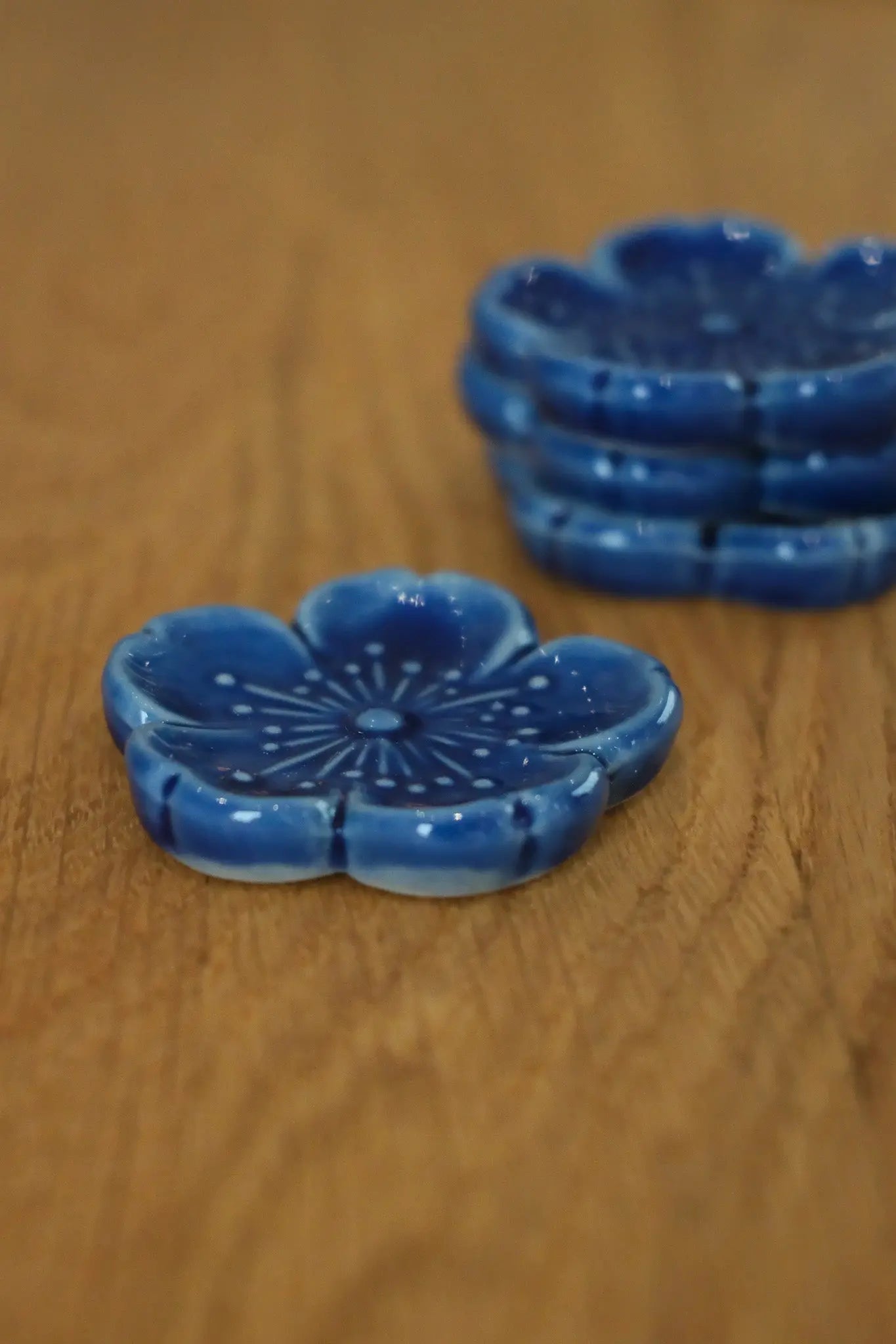 Ceramic Chopstick Rest | Dark Blue Flower | Japan