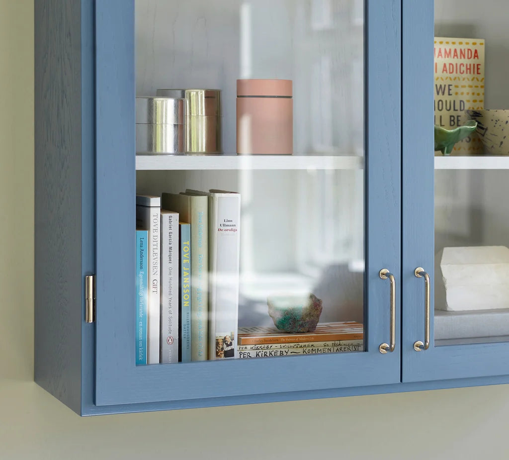 Stillark Colour Cabinet 01 in Misty Blue, detail of handle and hinge, Studio Hafnia